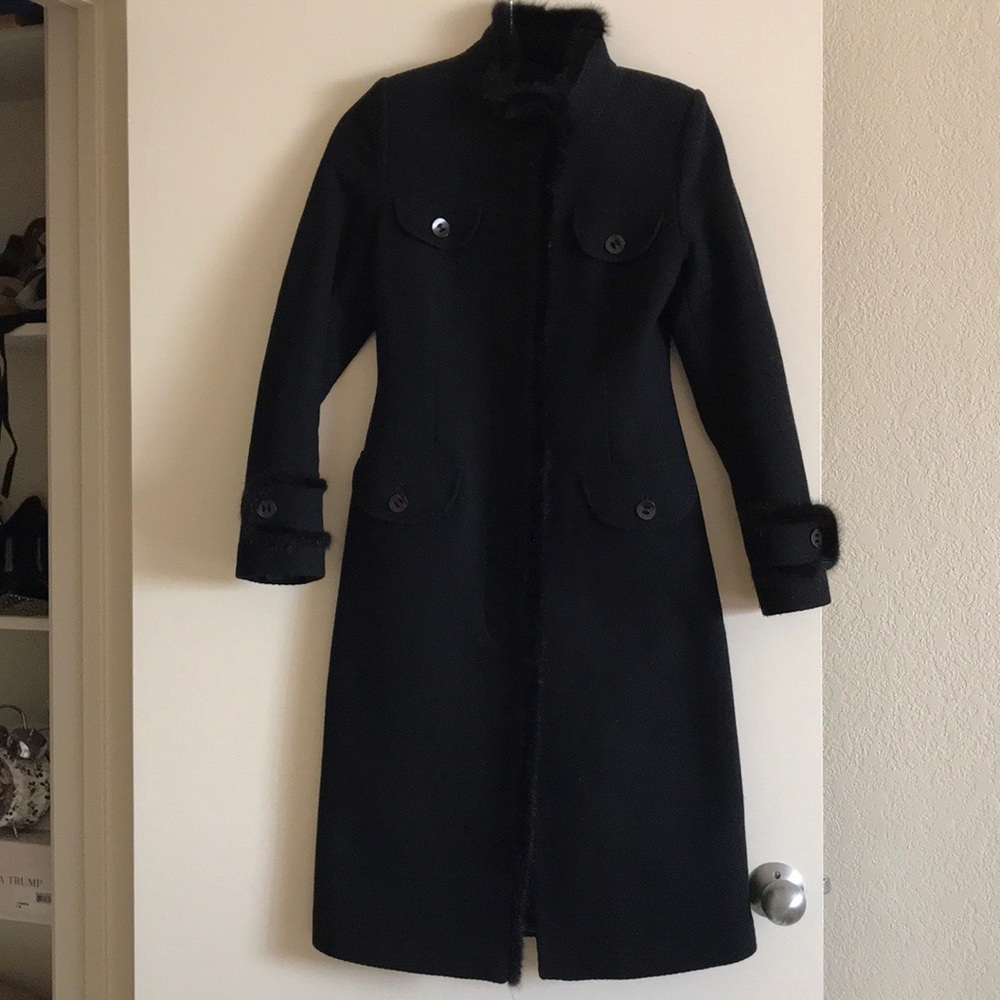 Long wool coat with mink
